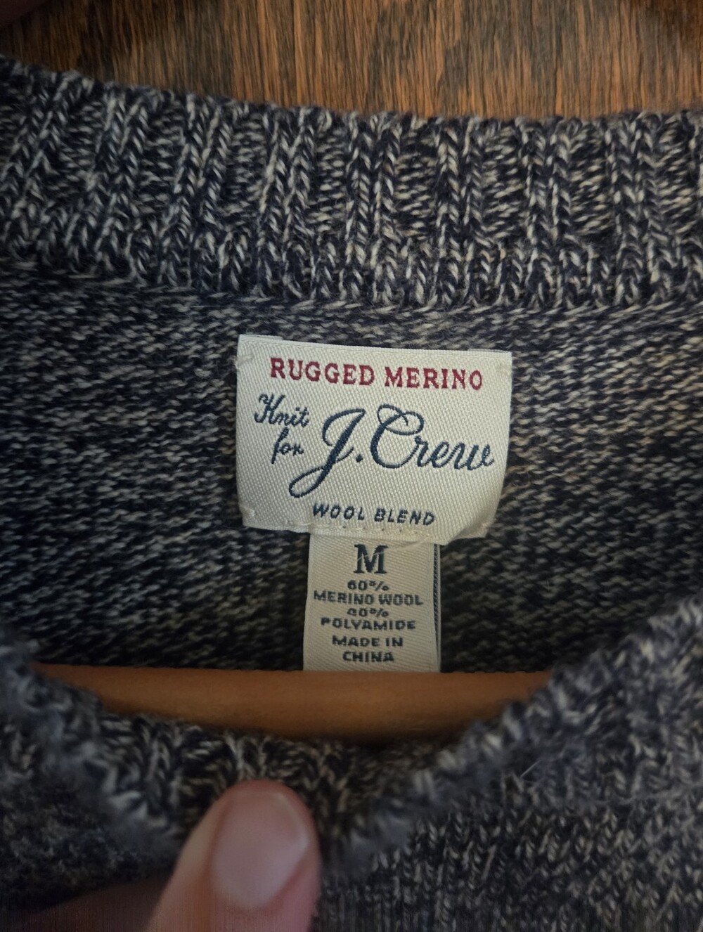 J. Crew "Rugged Merino" Navy Blue & White Crewneck Sweater Lightweight Wool